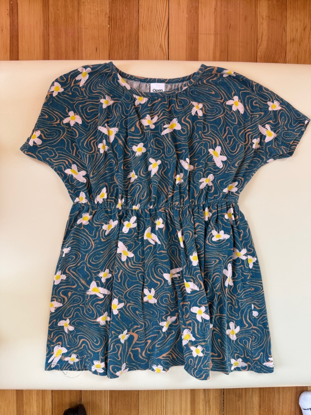 Girls' Teal Floral Short-Sleeve Casual Dress by Opal Size 4